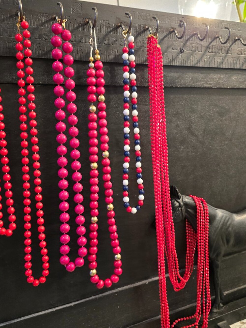 Vintage Red Beaded Necklace Lot 6 Pc Cinnabar Style Wood Crystal Bead Strands